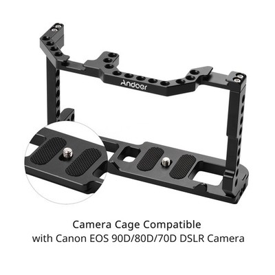 Andoer Camera Cage Aluminum Alloy With Dual Cold Shoe Mount 1/4 Inch Screw