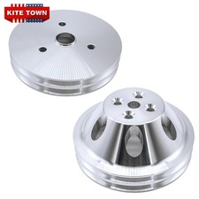 Polished Aluminum 2 Groove Short Water Pump Crank Pulley For Sbc Chevy 350 400