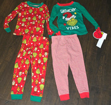 Dr. Seuss Grinch Unisex Kids Pajamas 4  Piece Set Size 3T Christmas New