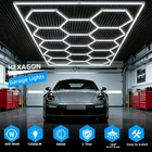 600W 14 Hexagon Honeycomb LED Ceiling Light with Frame for Barber Shop Garage