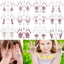 XMASIR Henna Temporary Tattoo Stickers for Kid, 12 Pair Hands Tattoo Brown Bo...