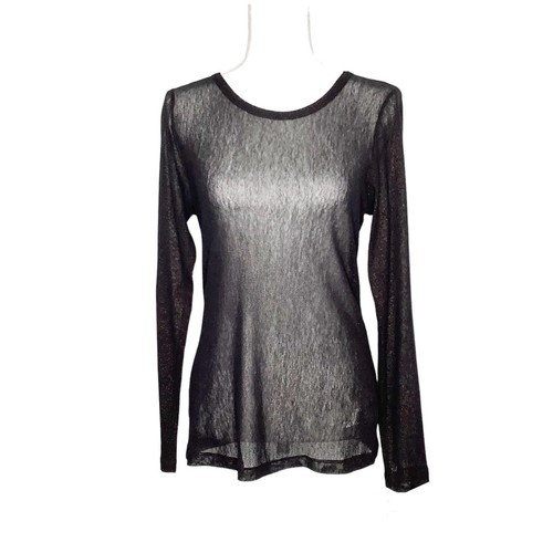 Karen Kane Wild Thing Black Sheer Gold Shimmer Long Sleeve Top Womens Large NWT