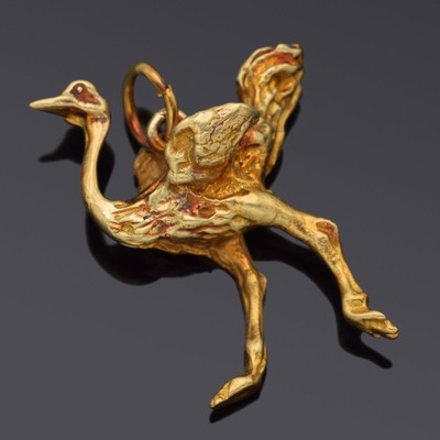 Vintage 14k Gelbgold Strauß Vogel Charm Anhänger