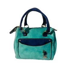 Mini Tote Bag Aqua & Royal Blue  Front Pocket Sporty Preppy Style By USPA