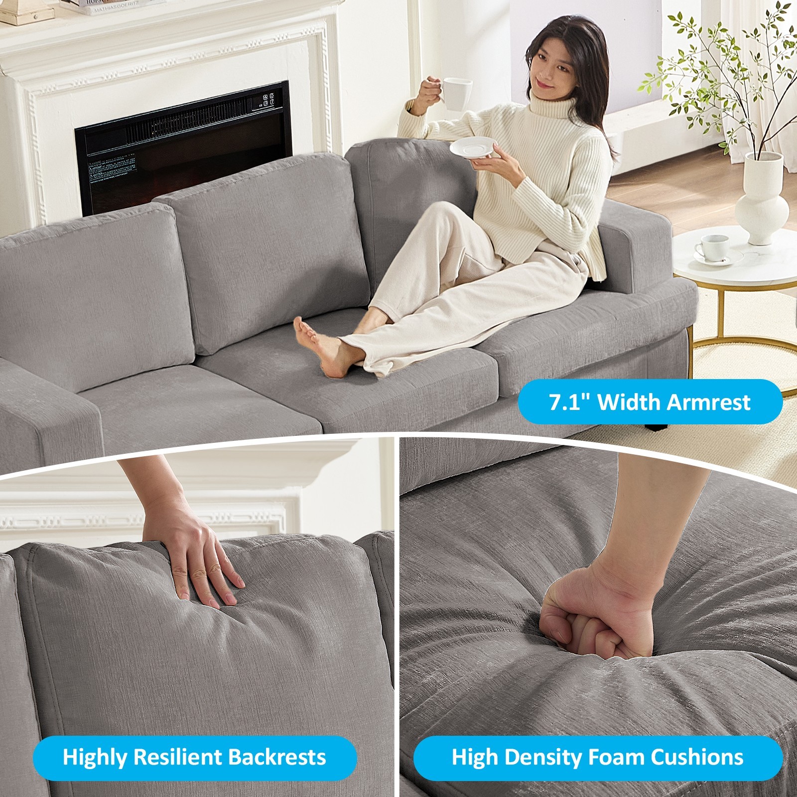 2 Piece Sofa Set, Living Room Furniture Sets, Chenille Sofa and ...