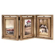 4x6 Picture Frame Rustic Wood Hinged Folding Triple Picture Frames Collage, D...