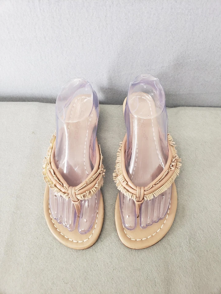 Sandalias Bernardo Mujer 7M Cuña Tanga Cuero Boho Flecos Vero Cuoio Zapatos Foto 3 de 4