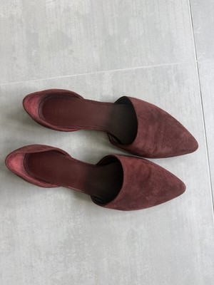 Vince Burgundy Suede Pointed Toe Notched Vamp Slip On Flats for Women 10,41