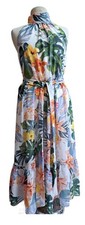 Eliza J Women 8 Maxi Floral Dress High Neck Waist Belt Halter Lined Back Zip NWT