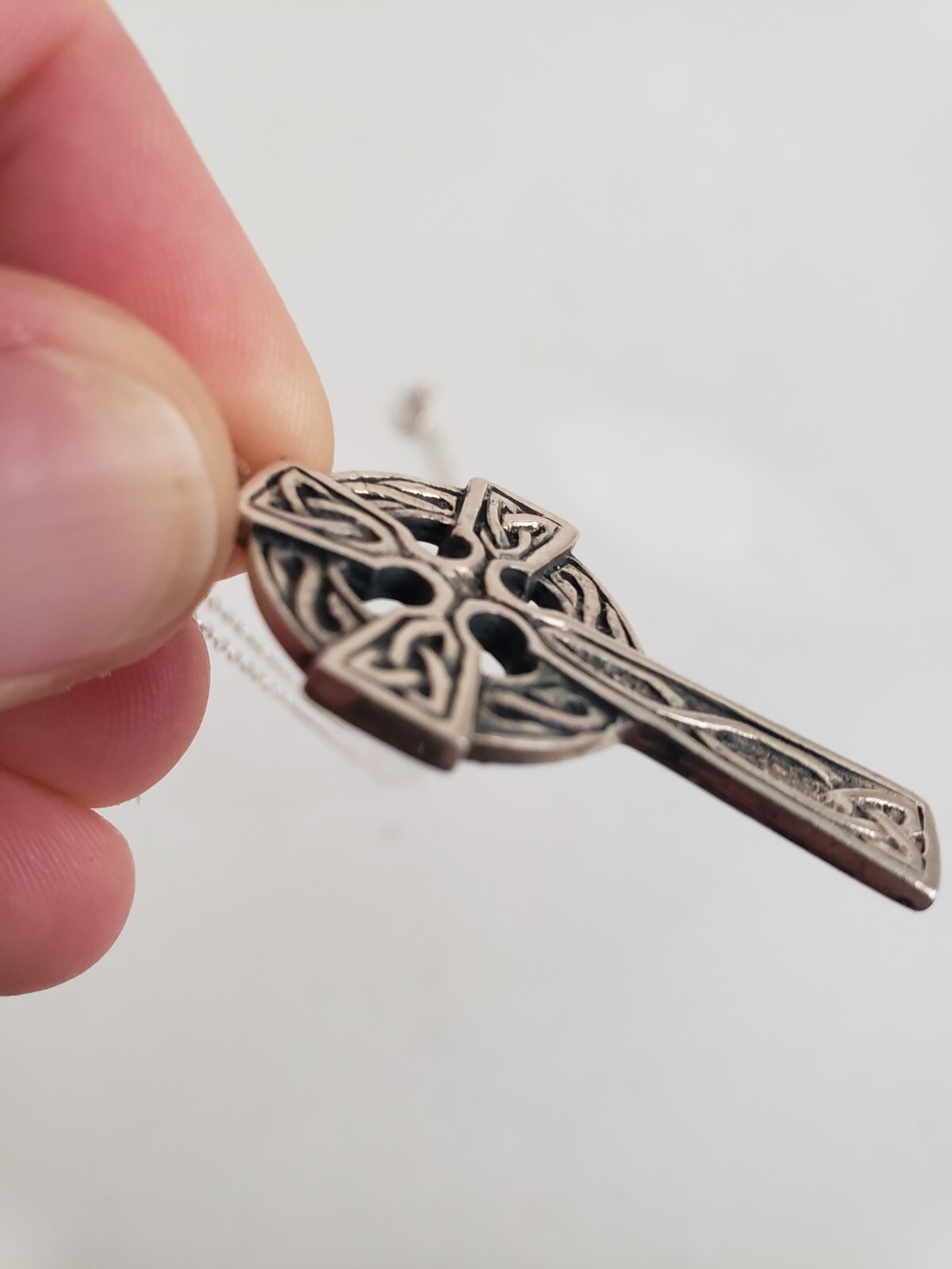 Celtic Knotwork Cross Sterling Silver Pendant on … - image 5