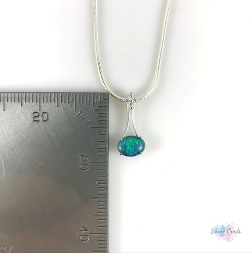925 Sterling Silver Natural Australian Opal Necklace Pendant, Jewelry, CZs - Picture 4 of 10