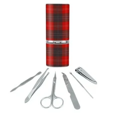Plaid Red Gray Grey Pattern Manicure Pedicure Grooming Beauty Care Travel Kit