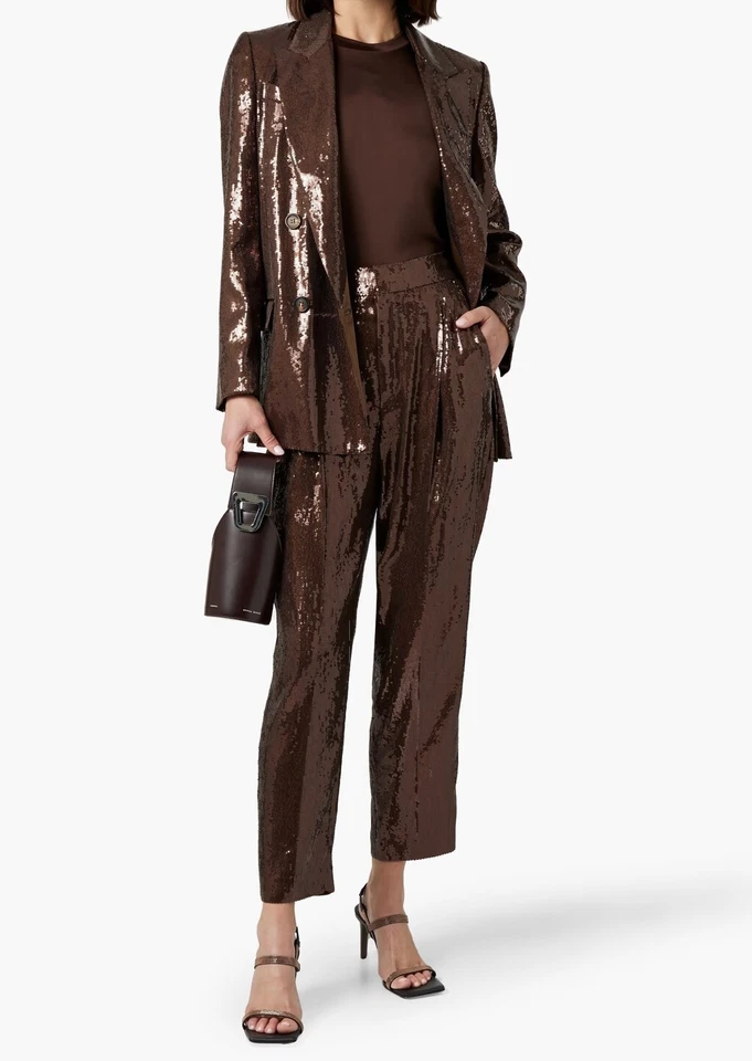 $9995 Brunello Cucinelli Sequin Double-Breasted Jacket Blazer Brown IT 40 / US 4 - Image 4 of 4