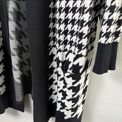 Isaac Mizrahi Live Jacquard Cardigan Size 3X Black White Houndstooth Open Long - Picture 3 of 12
