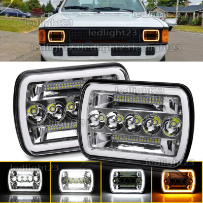 Fit VW Rabbit 1979-1984 7x6'' Square LED Headlights Hi-Lo DRL Turn Signal Lamp