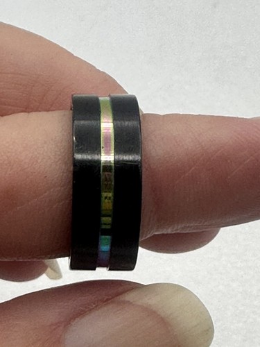 Tungsten Carbide Ring Size 6.75 Dragon Glass Polished Finish With Rainbow Inlay - Picture 3 of 15