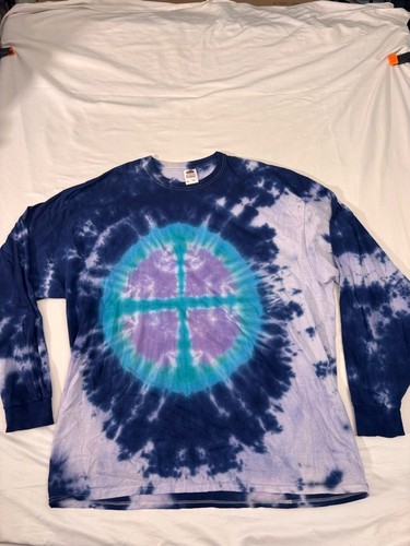 T-shirt uomo Fruit of the Loom tie dye segno di pace manica lunga 2XL blu viola