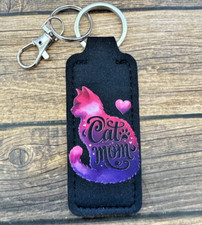 Lip Balm Holder Keychain Hot Pink Purple Cat Mom Kitten Fur Birthday Favor RTS