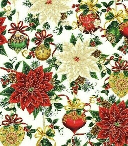 BEAUTIFUL METALIC CHRISTMAS ORNAMENTS DECORATIVE COTTON FABRIC FQ - Picture 3 of 3