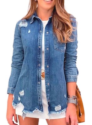 Damen Jeansjacke Gr. 2XL/44 Langarm Vintage Denim Mode Jeansmantel Outwear