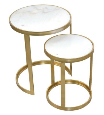 Beistelltisch 2er Set mit Marmorplatte Metall Rund Tisch Couchtisch
