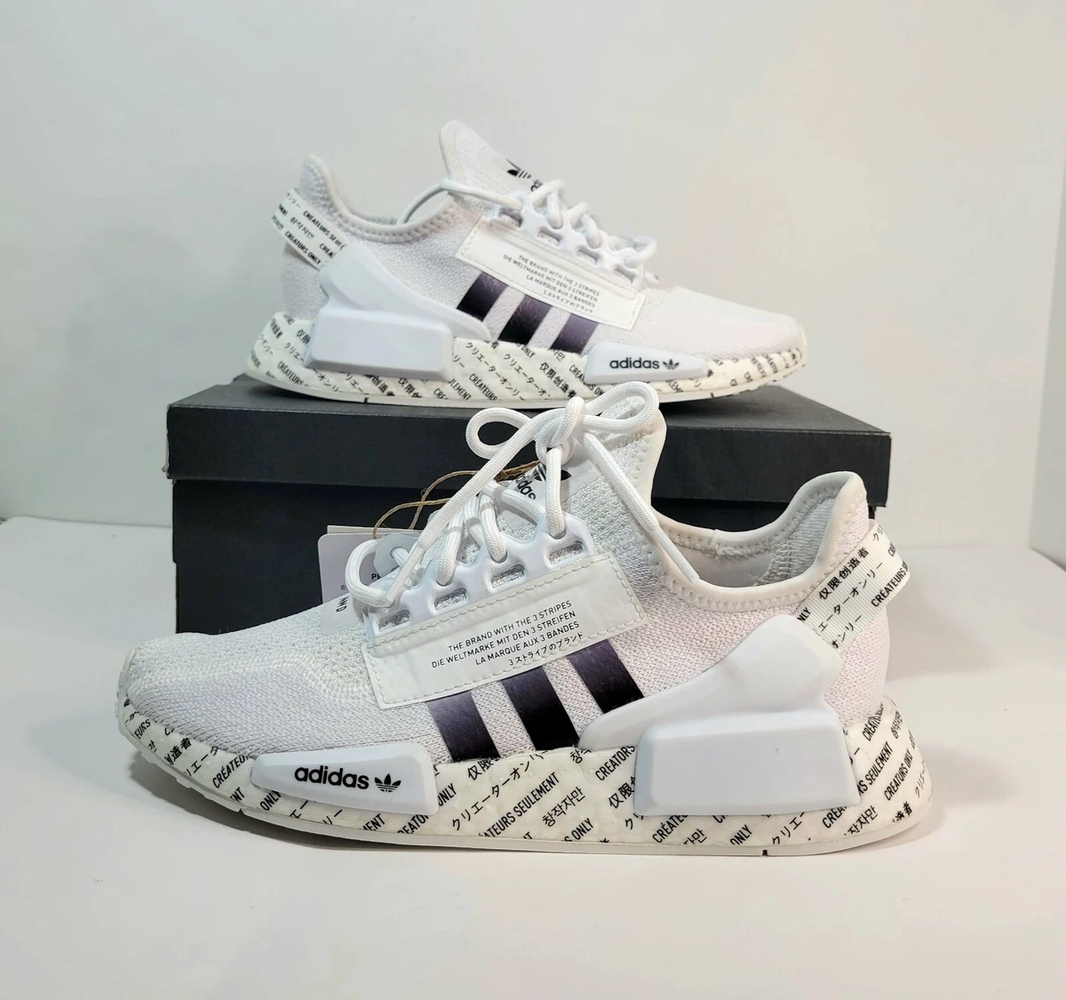 skade Forlænge aluminium Adidas NMD Boost Sneakers R1 V2 J Shoes White Black GS Size 4.5 Womens 6 |  eBay