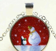 SNOWMAN SANTA SNOW CHRISTMAS pendant Sterling Silver 925 chain necklace women