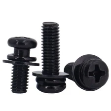 Phillips Pan Head Sems Screw With Flat & Split Lock Washer Black Steel M2~M6