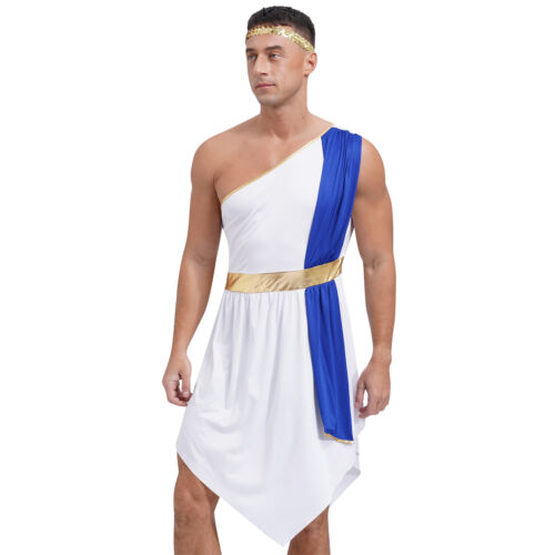 Hombres Vestir Sin Mangas Bata Fiesta Toga Vestidos Romanos Con Diadema Borde Elegante - Imagen 14 de 26