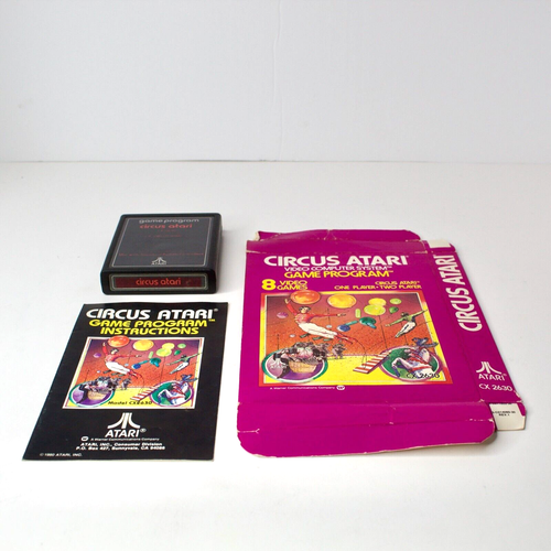 Atari 2600 Circus Atari Etichetta Testo CIB Gioco Cartuccia Scatola Manuale con Protezione - Foto 2 di 7