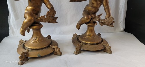 Antique Pair Gilt Metal Churb Putti Cut Crystal Compote Dish - Picture 4 of 21