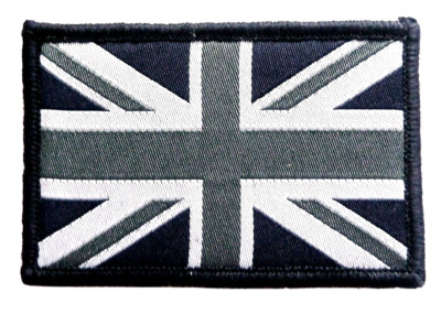 BRITISH UNION JACK CLOTH BADGE Monochrome Black patch jacket bag hook & loop GB