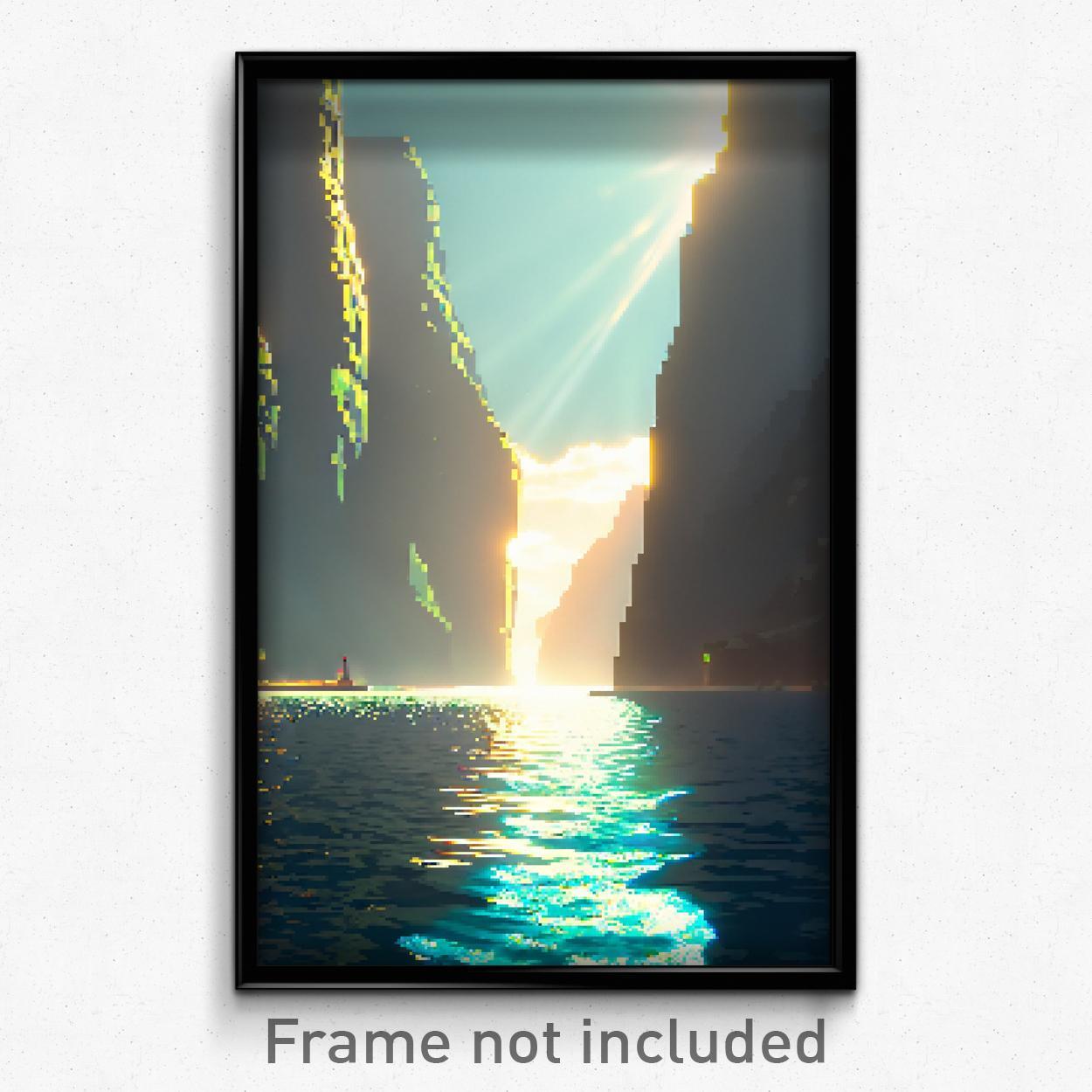 Pixel Art Poster - Gigantic Fjord (8 Bit Psychedelic Trippy Video Game Print)