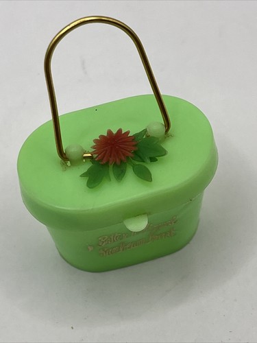 Vintage Rain Bonnet folded in Green Case Flower Mini Snap Case Empty Hong Kong - Picture 2 of 7
