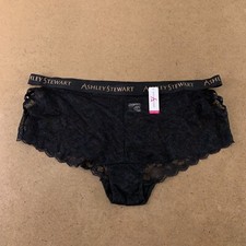 Ashley Stewart Women's Size 14/16 Black Lace Logo Hipster Panty NWT