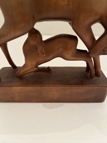 antique wooden carving sculpture HANS HUGGLER BERN swiss quality Deer With Doe - Picture 5 of 12