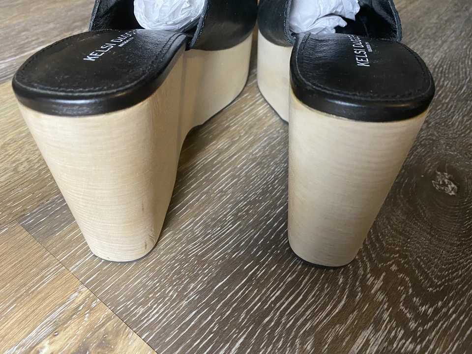 Sandalia Kelsi Dagger para mujer Nova plataforma de madera cuña cuero talla 7 negra Foto 4 de 4
