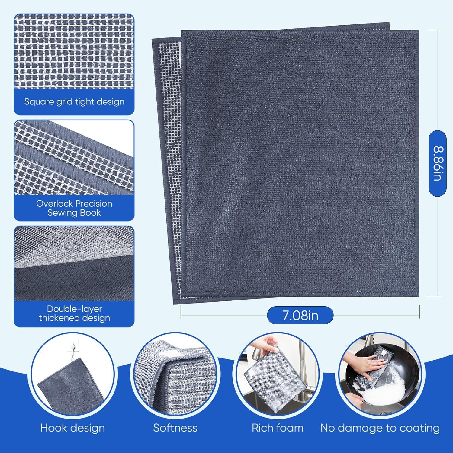 10 Pcs New Upgrade2-Layer Non Scratch Wire Dishcloth for Wet and Dry 7.08"x8.86"