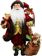 16" Inch Standing Whimsical Burgundy Santa Claus Christmas Figurine Figure Decor