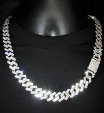 Mens Hip Hop Miami Cuban Prong Link Necklace Bracelet Gold Plated Iced CZ Chain