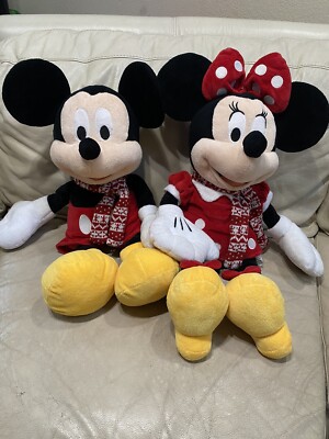 Disney Vintage Mickey And Minnie Mouse Plush Couple Dolls 24” 22”