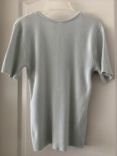 Vintage 90’s Ellemenno  Pastel Blue Ribbed Shirt Top Women’s Med Made In USA - Picture 2 of 9