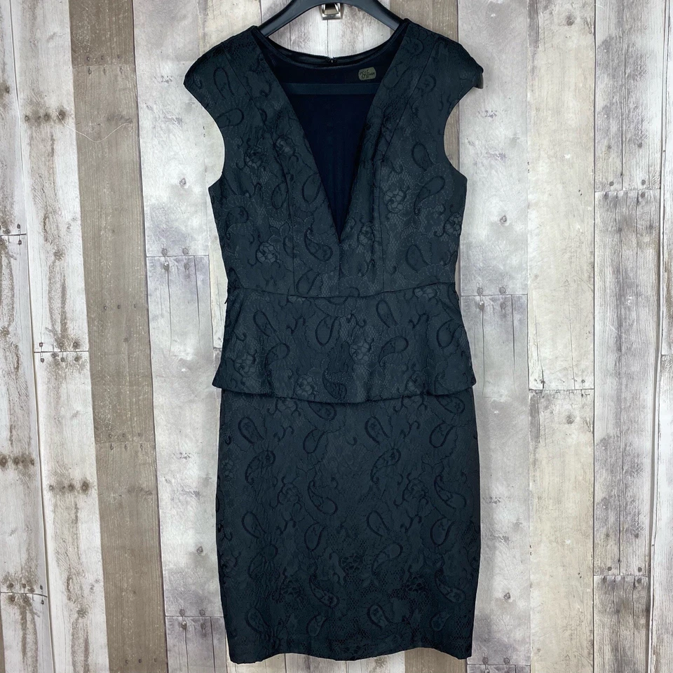 Vestido Vaina Eva Franco Mujer Talla 6 Negro Floral Transparente Escote Profundo Foto 2 de 4