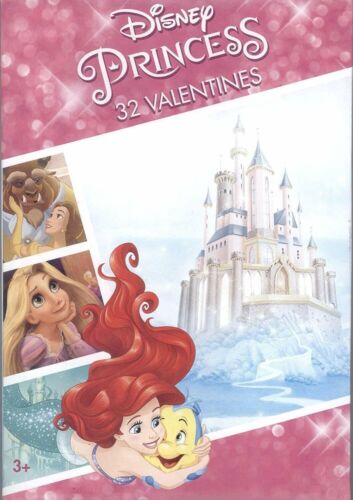 Disney Princess 32 Count Valentines Day Cards 8 Beautiful Designs NEW - Afbeelding 1 van 2