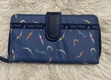 Womens Nautica Wallet RFID Protection Credit Card Slots, Zip Around Blue Swim