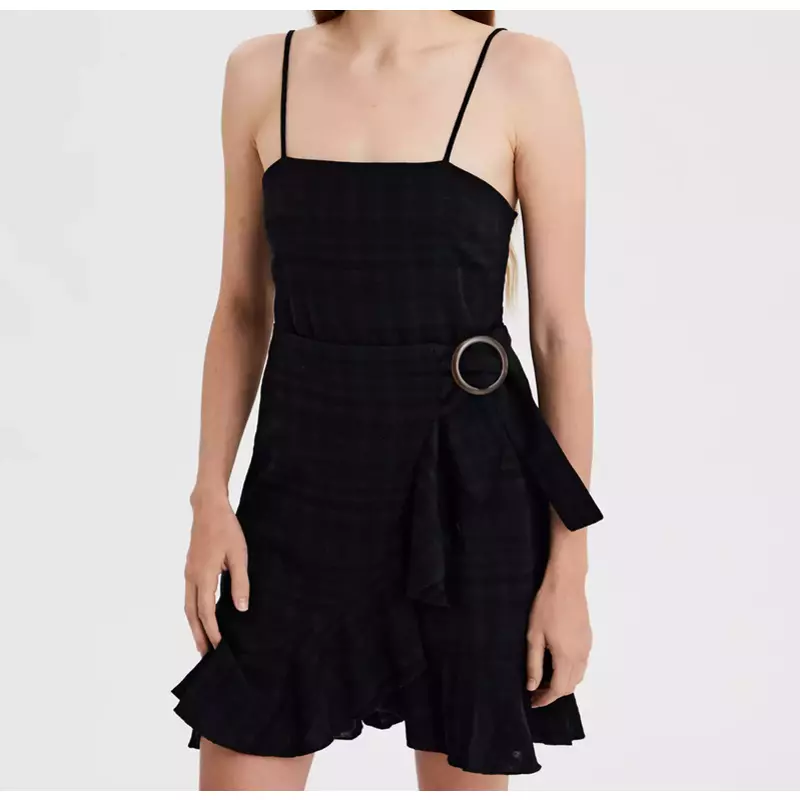 AEO American Eagle Black Wrap Front Cami Dress Size Large NEW eBay