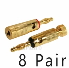 8 Pair, 16pcs - Open Screw Type Speaker Wire Banana Plugs Audio Gold Connectors