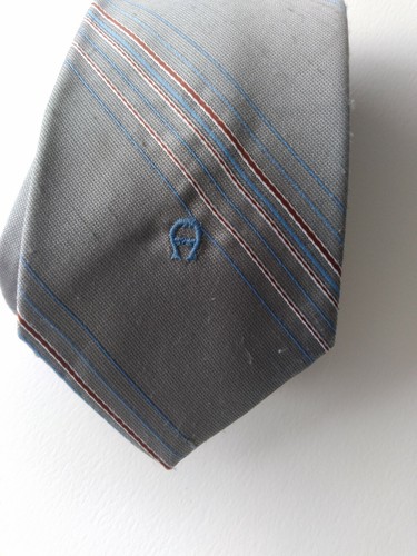 Etienne Aigner Mens Dress Necktie Tie Striped Gray Burgundy Classic Vintage - Picture 2 of 9