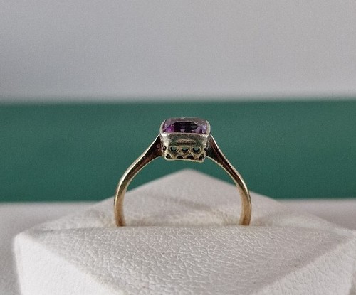 Antique 18ct Gold Victorian Square cut Solitaire Amethyst Ring N 1/2 6 3/4 BOX - Picture 3 of 5