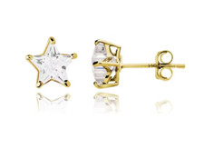 14K Solid Gold Classy CZ Star Cut Push back Stud Earrings Gold Star Studs Gift